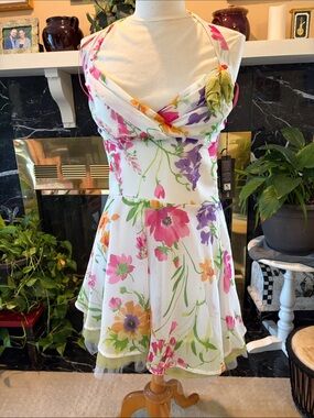 Rinascimento White Floral Backless Sundress with Pink, Purple & Orange Blooms